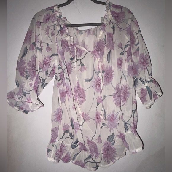 SHEIN Tops - NWOT SHEIN Floral Blouse - Purple and White
